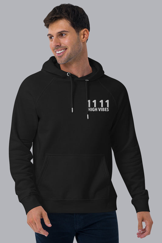 MENS ORGANIC HOODIE EMBROIDERY - 11:11 HIGH VIBES
