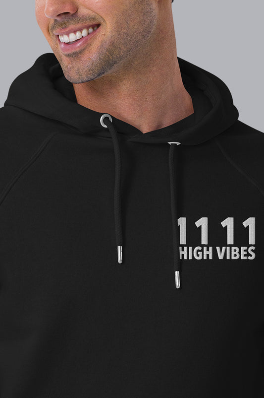 MENS ORGANIC HOODIE EMBROIDERY - 11:11 HIGH VIBES