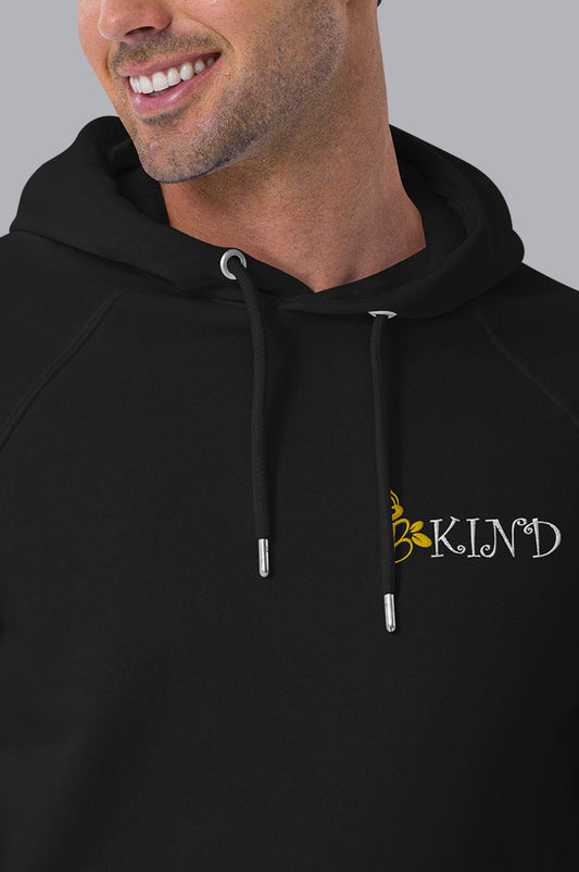 MENS ORGANIC HOODIE EMBROIDERY - BE KIND
