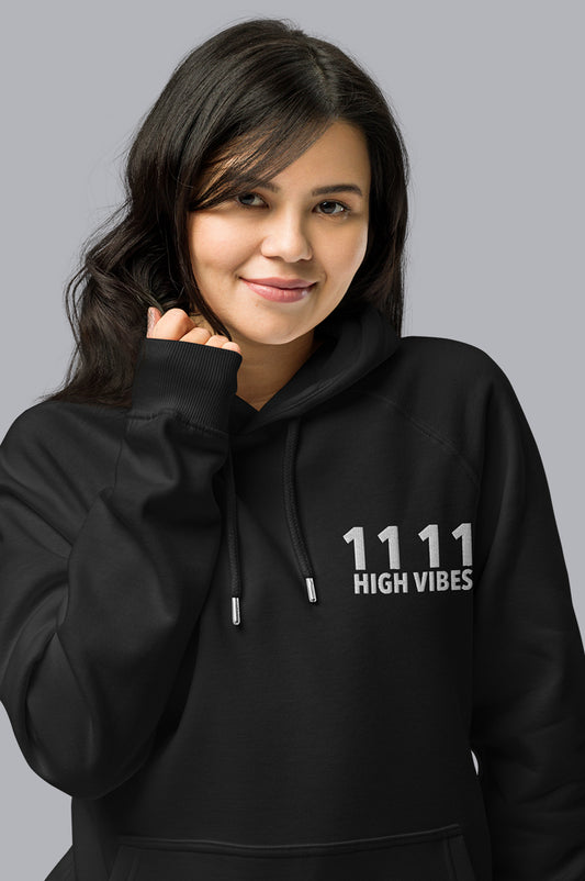 WOMENS ORGANIC HOODIE EMBROIDERY - 11:11 HIGH VIBES