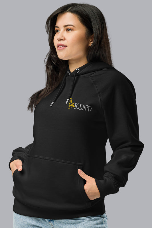 WOMENS ORGANIC HOODIE EMBROIDERY - BE KIND