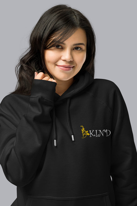 WOMENS ORGANIC HOODIE EMBROIDERY - BE KIND