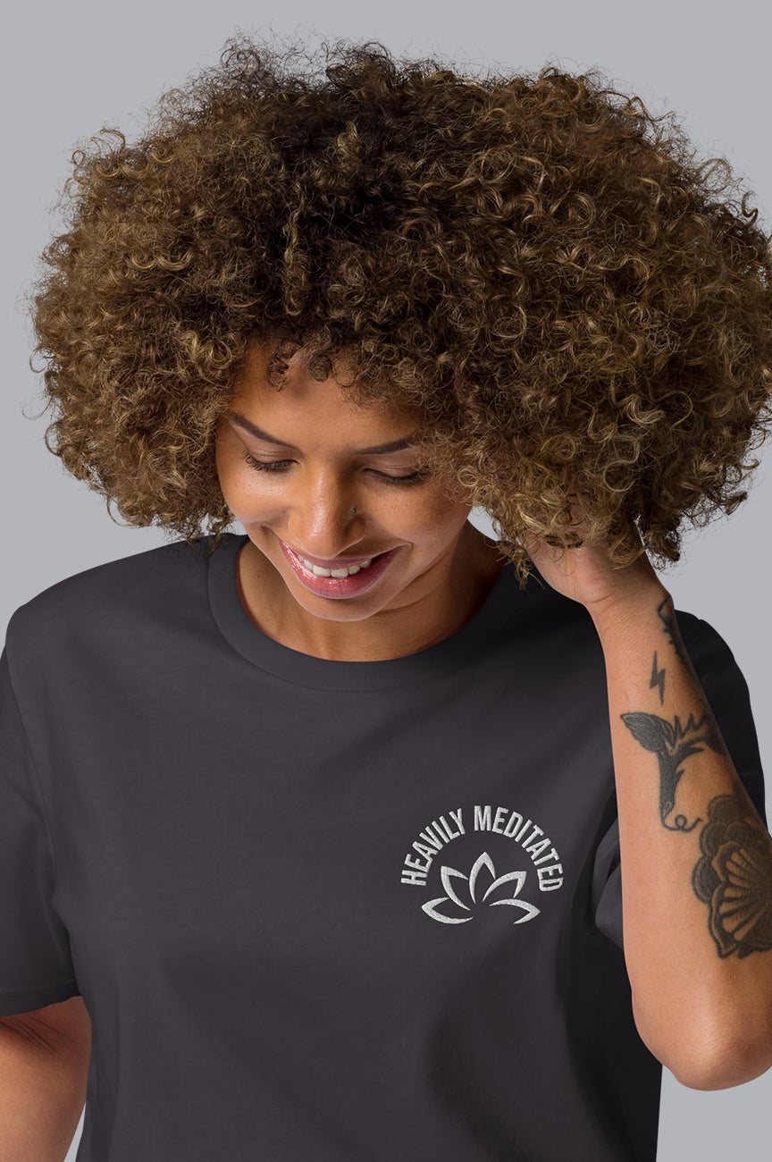 WOMENS ORGANIC EMBROIDERY TEE - HEAVILY MEDITATED