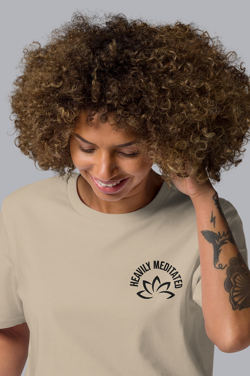 WOMENS ORGANIC EMBROIDERY TEE - HEAVILY MEDITATED
